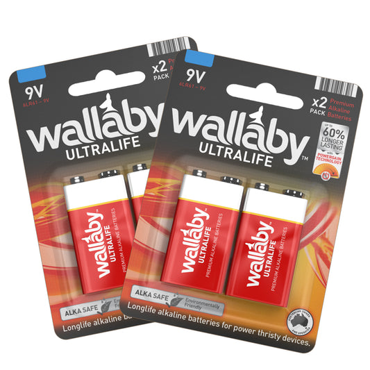 2 Packs Wallaby Alkaline 9V (2 Batteries in a pack)