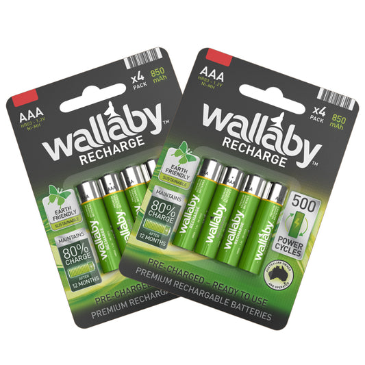 2 Packs Wallaby Ni-MH AAA Recharge (4 Batteries in a pack)
