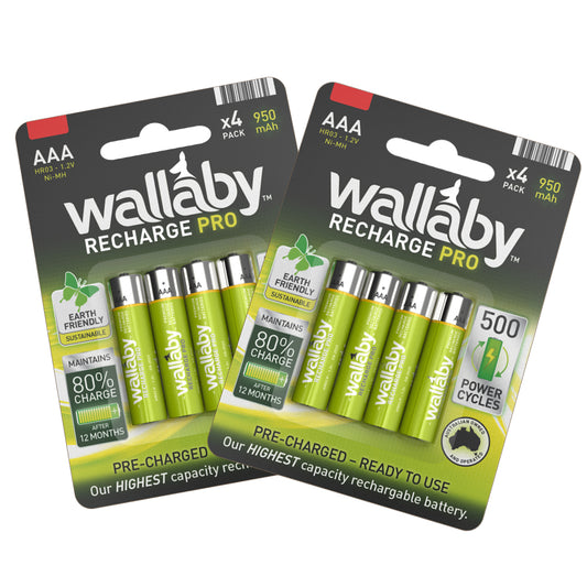 2 Packs Wallaby Ni-MH AAA Recharge Pro (4 Batteries in a pack)