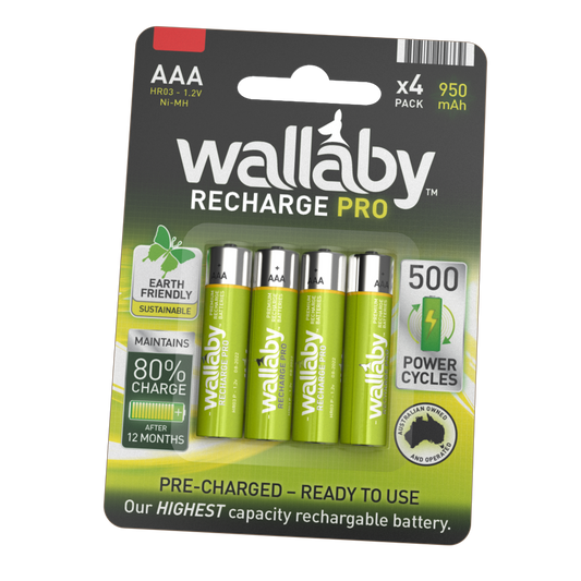2 Packs Wallaby Alkaline AAA Recharge Pro (4 Batteries in a pack)
