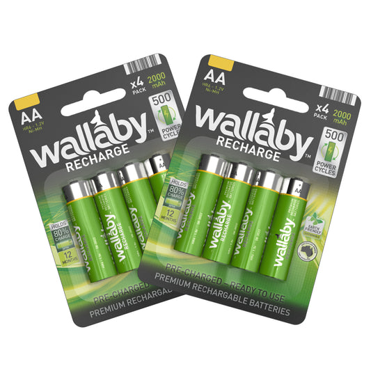 2 Packs Wallaby Ni-MH AA Recharge (4 Batteries in a pack)