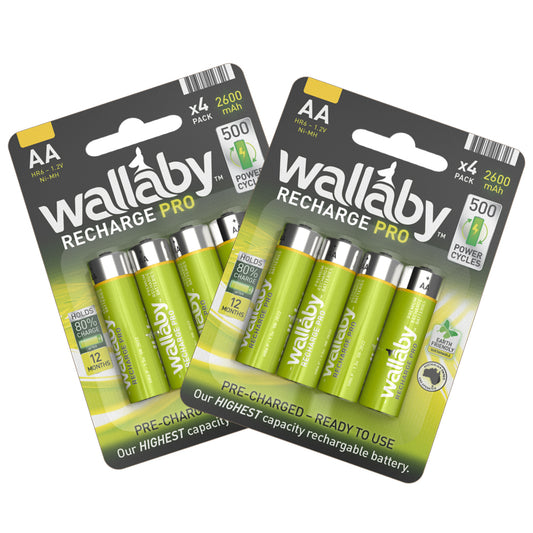 2 Packs Wallaby Ni-MH AA Recharge Pro (4 Batteries in a pack)