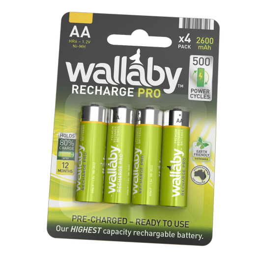 2 Packs Wallaby Alkaline AA Recharge Pro (4 Batteries in a pack)
