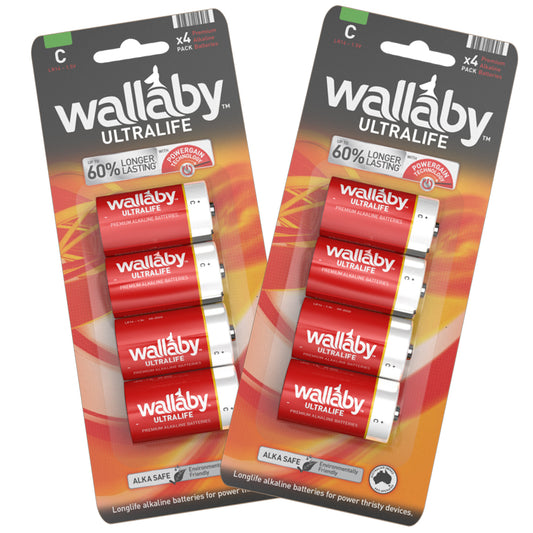 2 Packs Wallaby Alkaline C Cell (4 Batteries in a pack)