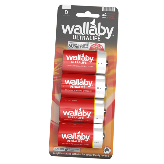 2 Packs Wallaby Alkaline D Cell (4 Batteries in a pack)