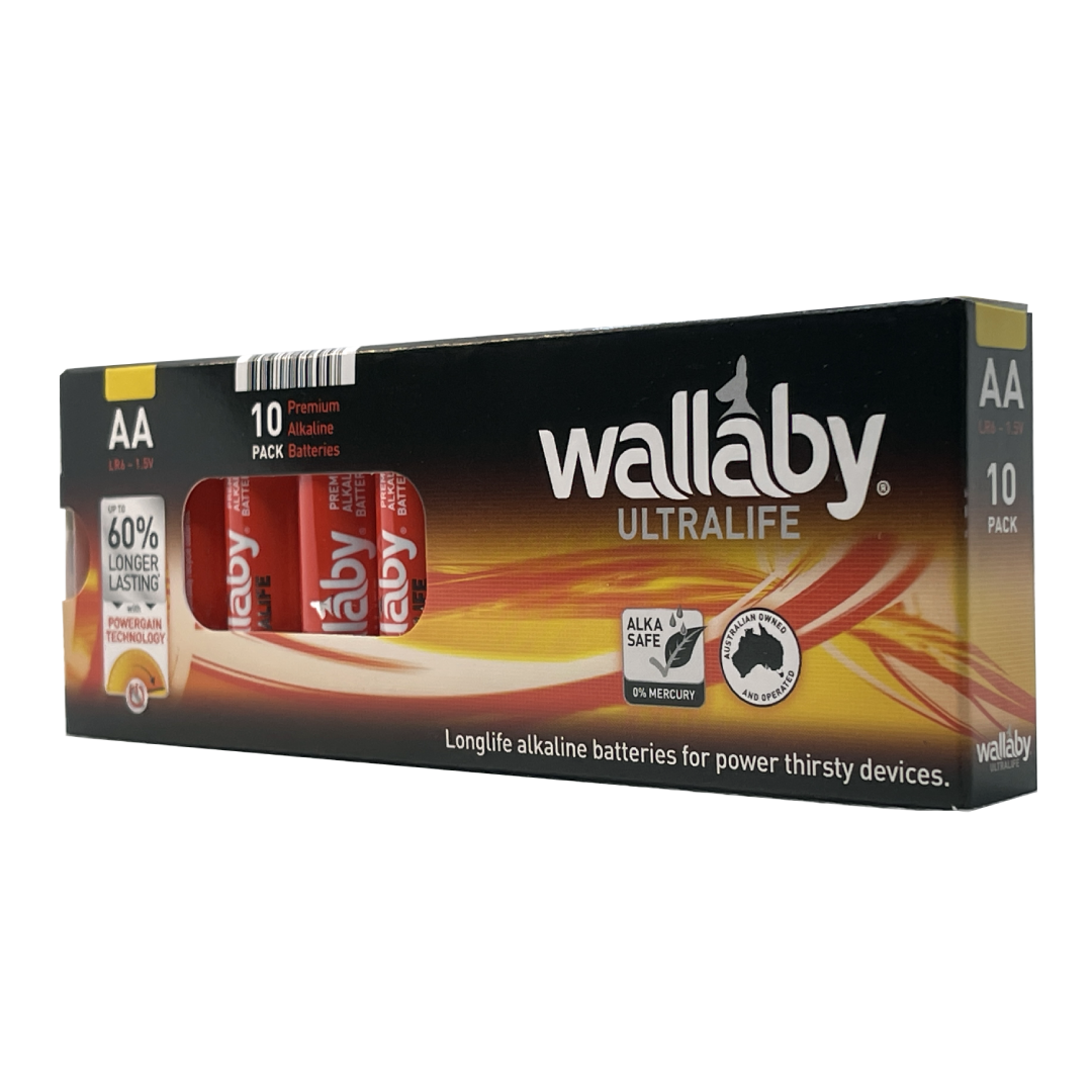 2 Packs Wallaby Alkaline AA (10 Batteries in a pack)
